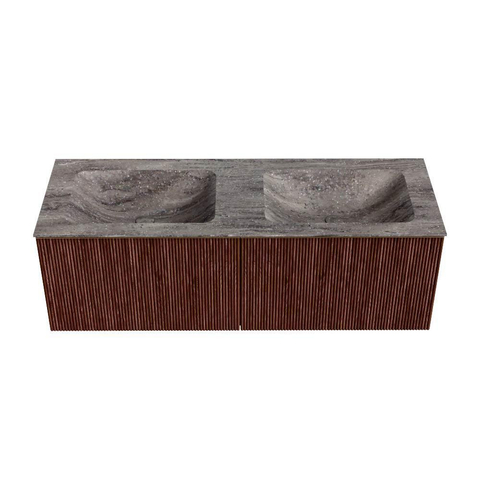 MONDIAZ KURVE-DLUX Meuble de salle de bains 130cm couleur Ruby avec 2 tiroirs et 0 porte. Lavabo LEAF Double 2 trous de robinet Oza. SW1434041