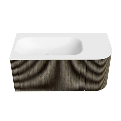 Mondiaz KURVE Ensemble meuble de salle de bains - 95x46x40cm - 1 tiroir - 1 porte - lavabo solid surface - gauche - sans trou de robinet - Shadow SW1414206