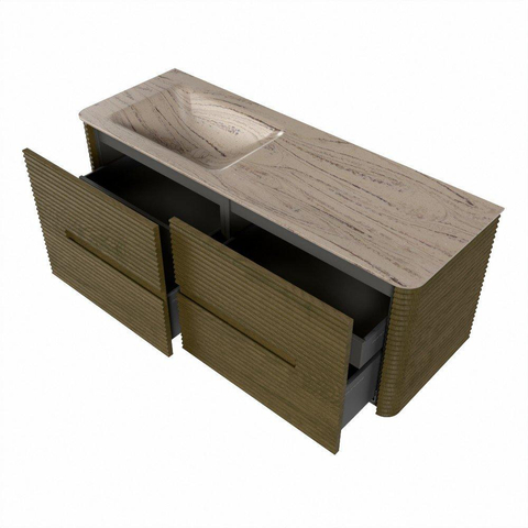 Mondiaz CIRO-DLUX Meuble de salle de bains - 130x45x50cm - Plan vasque solid surface Arena - 1 vasque à gauche - 1 trou de robinet - 4 tiroirs - Dusk SW1533097