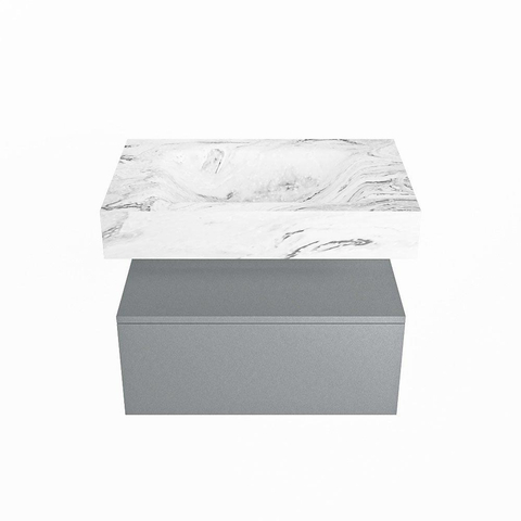 Mondiaz ALAN-DLUX Ensemble de meuble - 70cm - meuble Plata mat - 1 tiroir - Lavabo Cloud Glace suspendu - vasque Centre - 0 trous de robinet SW806090