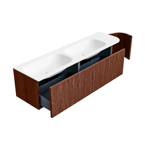 Mondiaz KURVE Badkamermeubelset - 165x46x40cm - 2 lade - 1 deur - wastafel solid surface - dubbel / links - zonder kraangat - Ruby SW1415326