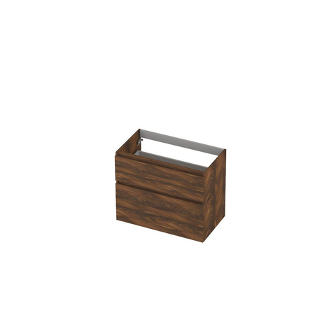 INK Wastafelonderkast - 80x45x65cm - 2 lades - greeploos - met houten keerlijst - MFC - Noten SW693171
