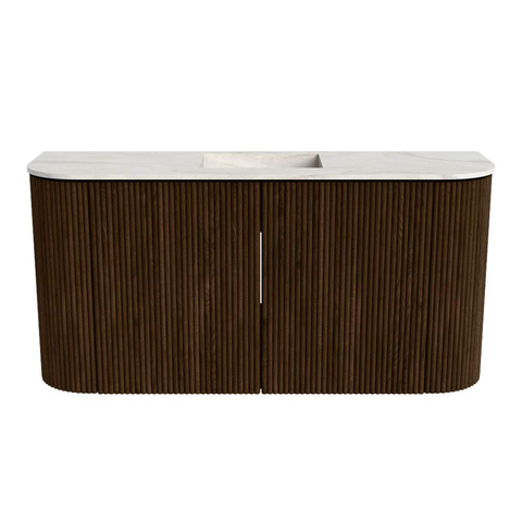 Mondiaz JOYA-DLUX 83.2cm toiletmeubel - ronding links en rechts kleur Walnut - Wastafel FAYE positie Midden 1 kraangat kleur Ostra. SW1422706