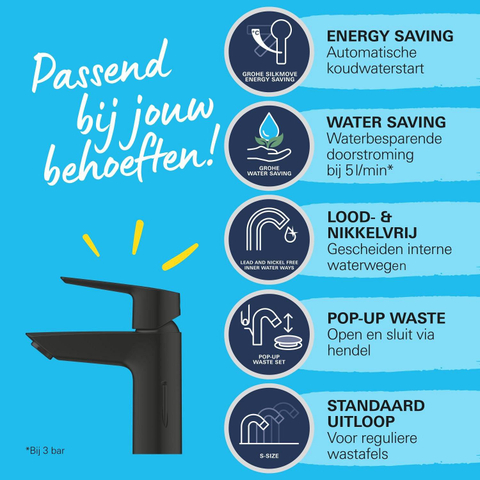 Grohe Start QuickFix Wastafelmengkraan - opbouw - 10.9cm uitloop - S-size - matte black (mat zwart) SW1126960