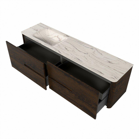 Mondiaz CIRO-DLUX Ensemble de meubles de salle de bains - 180x45x50cm - Vasque solid surface Nata - 1 lavabo à gauche - sans trous de robinet - 4 tiroirs - Noyer SW1530626