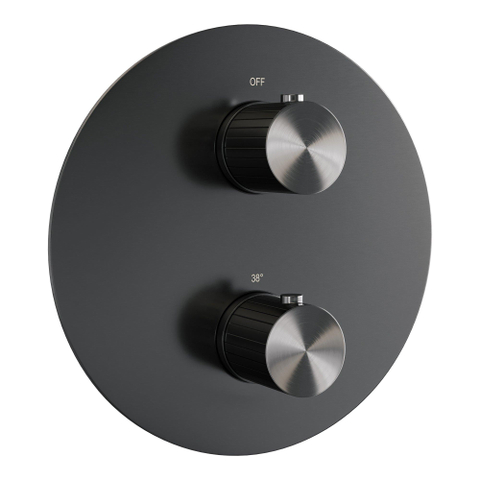 BRAUER Stripe Thermostatische Inbouw Regendouche - 3-weg - rond - 25cm douchekop - gebogen muurarm - staaf handdouche - doucheslang - geïntegreerde glijstang - gunmetal geborsteld PVD SW1435229