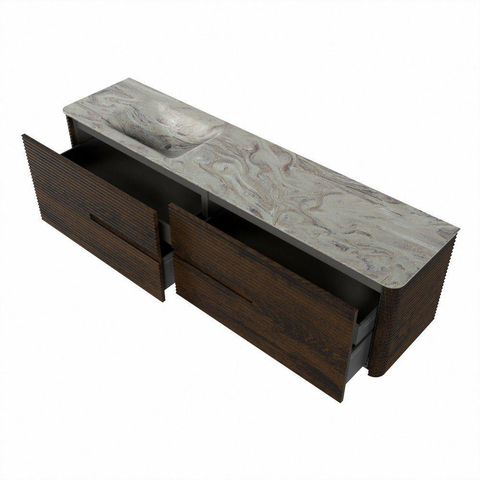 Mondiaz CIRO-DLUX Ensemble de meubles de salle de bains - 190x45x50cm - Vasque en solid surface Glace - 1 lavabo à gauche - sans trous de robinet - 4 tiroirs - Noyer SW1530152