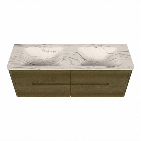 Mondiaz CIRO-DLUX Meuble de salle de bains - 140x45x50cm - Plan vasque solid surface Nata - 2 vasques Double - 2 perçages de robinetterie - 4 tiroirs - Dusk SW1533223