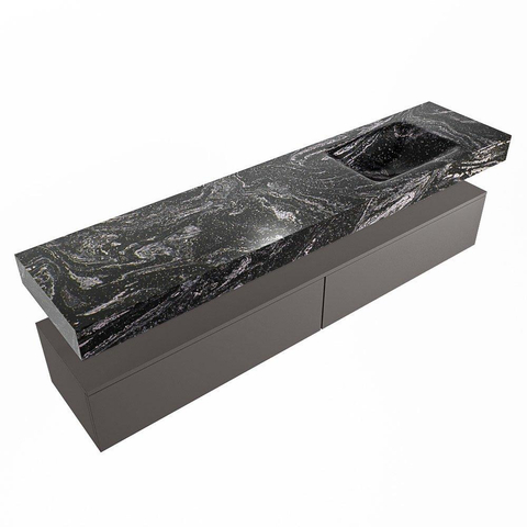 Mondiaz ALAN-DLUX Ensemble de meuble - 200cm - meuble Dark grey mat - 2 tiroirs - Lavabo Cloud Lava suspendu - vasque Droite - 0 trous de robinet SW808125