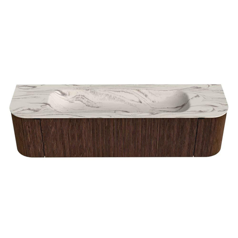 MONDIAZ KURVE-DLUX 170cm badmeubel ronding Links + Rechts kleur Walnut met 1 lade en 2 deuren. Wastafel BIG LARGE Midden zonder kraangat Nata. SW1432202