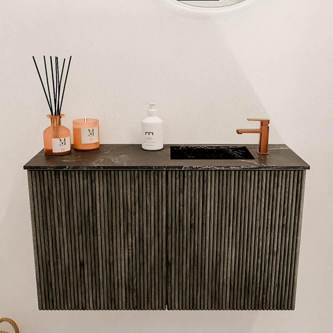 Mondiaz JOYA-DLUX 70cm toiletmeubel - kleur Shadow - Wastafel FAYE positie Rechts 1 kraangat kleur Lava. SW1422824