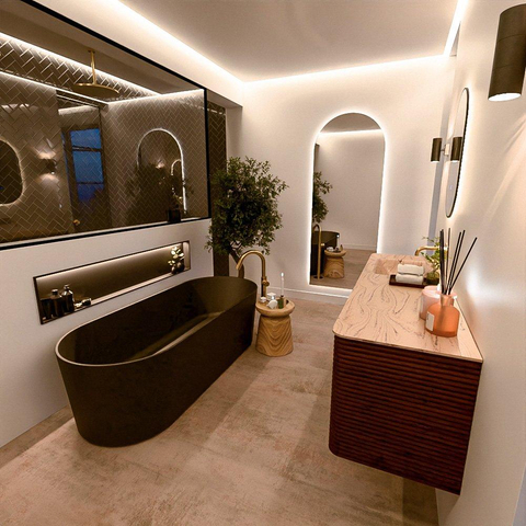 Mondiaz CIRO-DLUX Ensemble de meubles de salle de bains - 160x45x50cm - Plan-vasque solid surface Arena - 1 lavabo à gauche - sans trous de robinet - 4 tiroirs - Ruby SW1531715