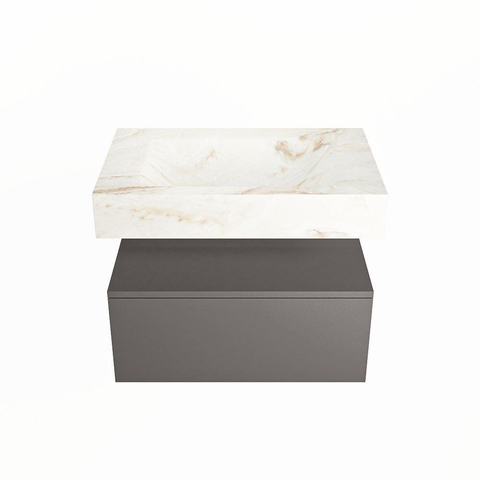 Mondiaz ALAN-DLUX Ensemble de meuble - 70cm - meuble Dark grey mat - 1 tiroir - Lavabo Cloud Frappe suspendu - vasque Centre - 0 trous de robinet SW804818
