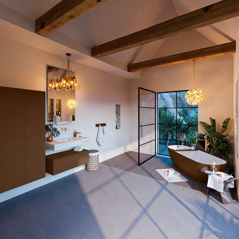 Mondiaz ALAN-DLUX Ensemble de meuble - 90cm - meuble Rust mat - 1 tiroir - Lavabo Cloud Frappe suspendu - vasque Centre - 0 trous de robinet SW805074