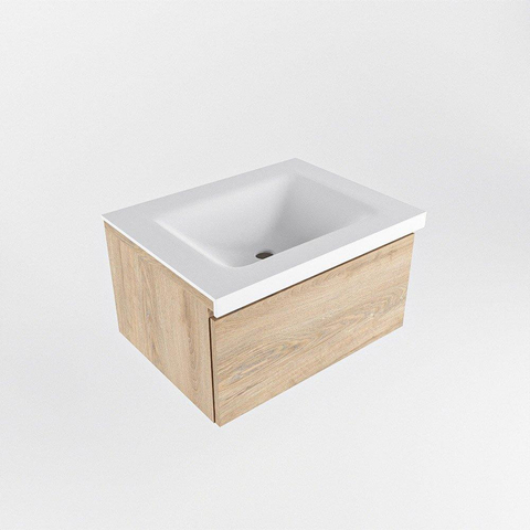 Mondiaz BUKLA Ensemble de meuble - 60x45x34cm - 0 trous de robinet - lavabo centré - solid surface - Talc - sans poignée - 1 tiroir - Mélamine - Chêne blanchi SW704724