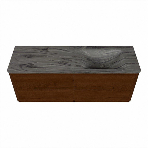 Mondiaz CIRO-DLUX Ensemble de meubles de salle de bains - 140x45x50cm - Vasque en solid surface Sombra - 1 vasque à droite - sans trous de robinetterie - 4 tiroirs - Ruby SW1531964