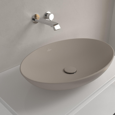Villeroy & Boch Loop & Friends opzetwastafel - 62x42cm - zonder kraangat - met overloop CeramicPlus - mat almond (beige) SW644129