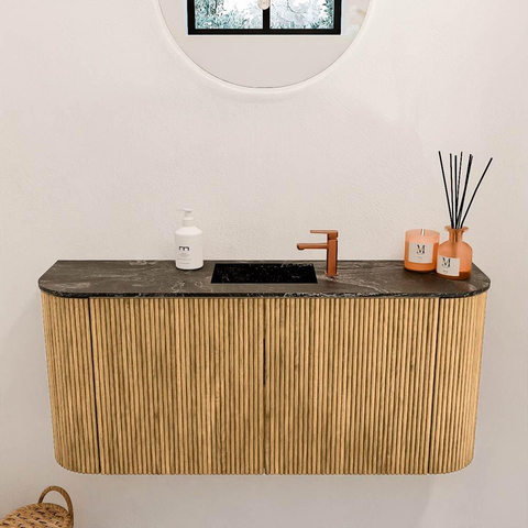 Mondiaz JOYA-DLUX 93.2cm toiletmeubel - ronding links en rechts kleur Oak - Wastafel FAYE positie Midden 1 kraangat kleur Lava. SW1422097