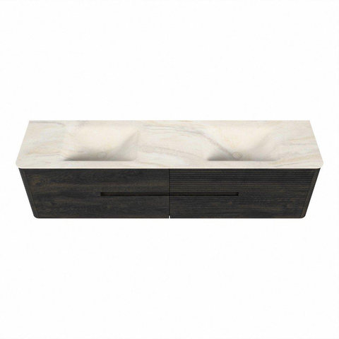 Mondiaz CIRO-DLUX Badkamermeubelset - 190x45x50cm - Solid surface wastafel Ostra - 2 wasbak Dubbel - zonder kraangaten - 4 lades - Shadow SW1532323