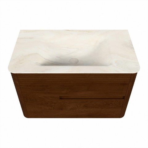 Mondiaz CIRO-DLUX Badkamermeubelset - 80x45x50cm - Solid surface wastafel Ostra - 1 wasbak Midden - 1 kraangat - 2 lades - Ruby SW1531826