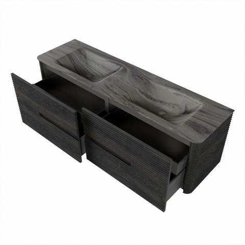 Mondiaz CIRO-DLUX Badkamermeubelset - 160x45x50cm - Solid surface wastafel Sombra - 2 wasbak Dubbel - 2 kraangaten - 4 lades - Shadow SW1532788