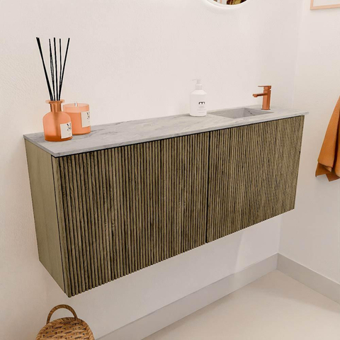 Mondiaz JOYA-DLUX 100cm meuble de salle de bains - couleur Dusk - Vasque FAYE position Droite 1 trou de robinet couleur Glace. SW1423201