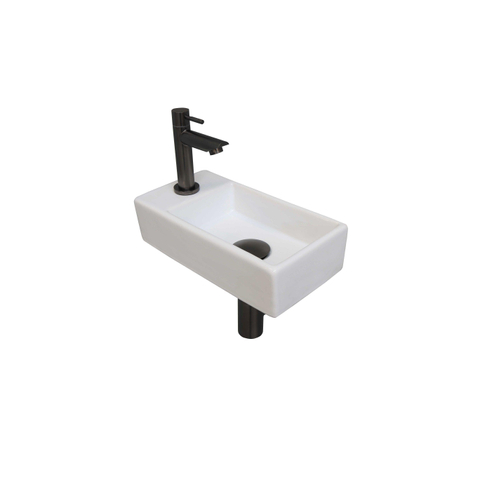 Ink Versus fonteinset – 36x18x9 cm – porselein wit glans – kraangat links – kraan gunmetal SW450912