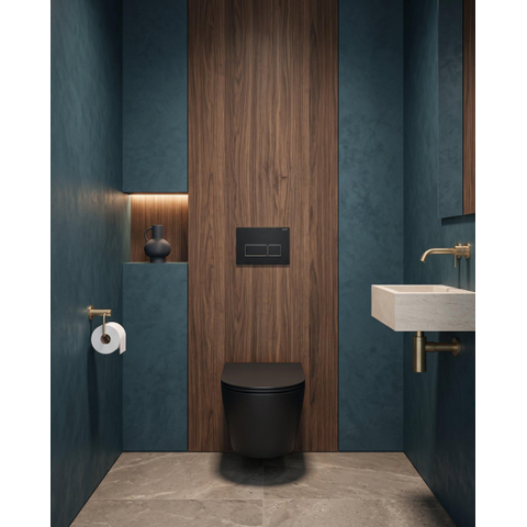 QeramiQ Dely Pack WC - 36,3x51,7cm - à fond creux - sans bride - réservoir encastré Geberit UP320 - abattant WC softclose 35 mm - plaque de commande en plastique noir mat - boutons rectangulaires - noir mat SW1235425
