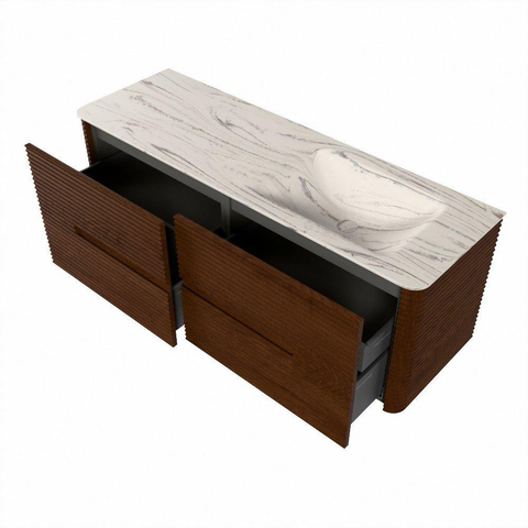 Mondiaz CIRO-DLUX Ensemble de meubles de salle de bains - 140x45x50cm - Plan vasque en solid surface Nata - 1 lavabo à droite - 1 trou de robinet - 4 tiroirs - Ruby SW1532072