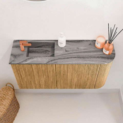 Mondiaz JOYA-DLUX 81.6cm toiletmeubel - ronding rechts kleur Oak - Wastafel FAYE positie Links 1 kraangat kleur Sombra. SW1424289