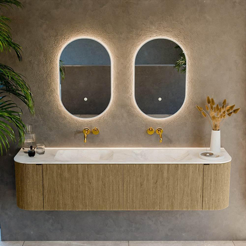 Mondiaz KURVE-DLUX Ensemble de meuble de salle de bains - 180x46x40cm - 2 tiroirs - 2 portes - vasque solid surface - double - sans trou de robinet - Dusk SW1415181