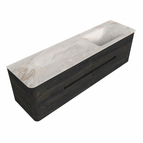 Mondiaz CIRO-DLUX Badkamermeubelset - 170x45x50cm - Solid surface wastafel Frappe - 1 wasbak Rechts - zonder kraangaten - 4 lades - Shadow SW1532175