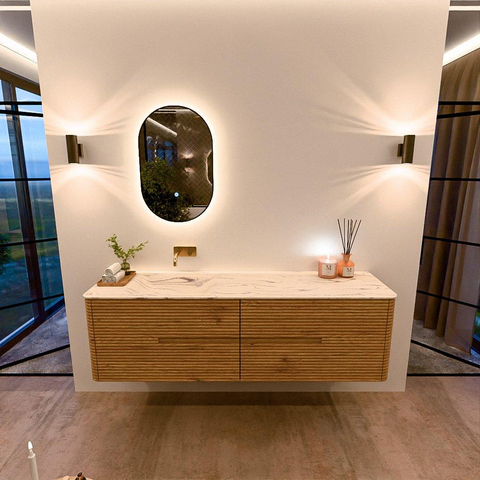 Mondiaz CIRO-DLUX Ensemble de meubles de salle de bains - 170x45x50cm - Plan vasque solid surface Nata - 1 vasque à gauche - sans trous de robinetterie - 4 tiroirs - Chêne SW1531477