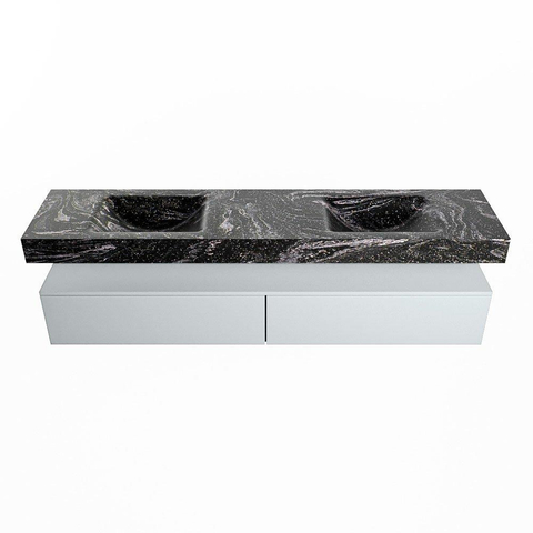 Mondiaz ALAN-DLUX Ensemble de meuble - 200cm - meuble Clay mat - 2 tiroirs - Lavabo Cloud Lava suspendu - vasque Gauche et droite - 2 trous de robinet SW808577