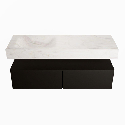 Mondiaz ALAN-DLUX Ensemble de meuble - 130cm - meuble Urban mat - 2 tiroirs - Lavabo Cloud Ostra suspendu - vasque Gauche - 0 trous de robinet SW807326