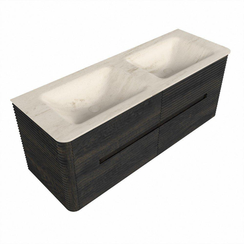 Mondiaz CIRO-DLUX Badkamermeubelset - 130x45x50cm - Solid surface wastafel Meli - 2 wasbak Dubbel - zonder kraangaten - 4 lades - Shadow SW1532518