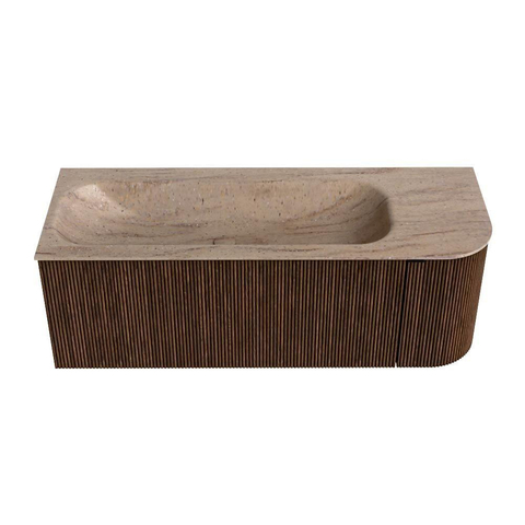 MONDIAZ KURVE-DLUX 125cm badmeubel ronding Rechts kleur Walnut met 1 lade en 1 deur. Wastafel BIG MEDIUM Links zonder kraangat Saba. SW1433177