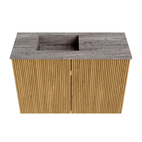 Mondiaz JOYA-DLUX 60cm toiletmeubel - kleur Oak - Wastafel FAYE positie Links Zonder kraangat kleur Oza. SW1424077
