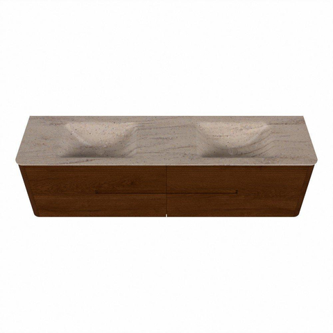Mondiaz CIRO-DLUX Badkamermeubelset - 180x45x50cm - Solid surface wastafel Saba - 2 wasbak Dubbel - 2 kraangaten - 4 lades - Ruby SW1531923