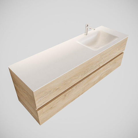 MONDIAZ VICA Ensemble de meuble salle de bain - 150cm - 2 tiroirs - lavabo Cloud à droite - 1 trou de robinet - solid surface chêne blanchi SW409945