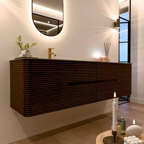 Mondiaz CIRO-DLUX Badkamermeubelset - 180x45x50cm - Solid surface wastafel Oza - 1 wasbak Links - 1 kraangat - 4 lades - Walnut SW1530676