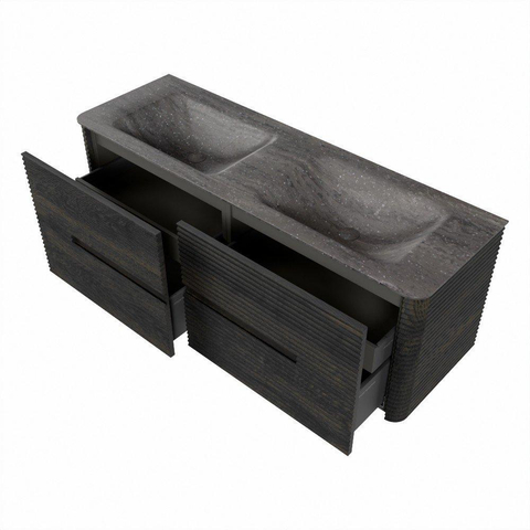 Mondiaz CIRO-DLUX Badkamermeubelset - 140x45x50cm - Solid surface wastafel Oza - 2 wasbak Dubbel - zonder kraangaten - 4 lades - Shadow SW1532644
