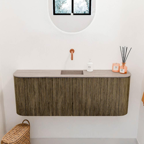 Mondiaz JOYA-DLUX Meuble de salle de bains 113.2cm - arrondis gauche et droite couleur Dusk - Vasque FAYE position Milieu Sans trou de robinet couleur Saba SW1426113