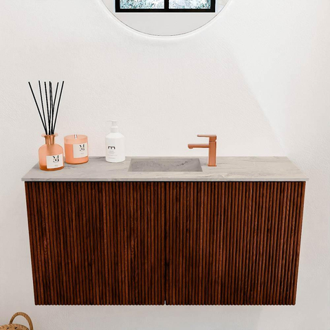 Mondiaz JOYA-DLUX 80cm meuble de salle de bains - couleur Ruby - Vasque FAYE position Milieu 1 trou de robinet couleur Glace. SW1423526