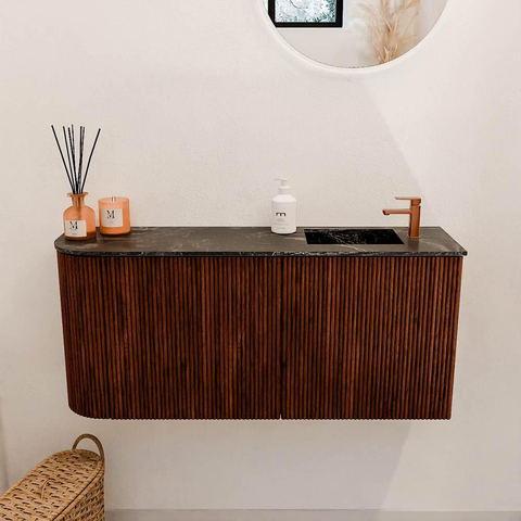 Mondiaz JOYA-DLUX 91.6cm toiletmeubel - ronding links kleur Ruby - Wastafel FAYE positie Rechts 1 kraangat kleur Lava. SW1423664