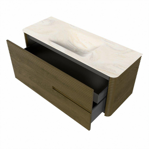 Mondiaz CIRO-DLUX Badkamermeubelset - 120x45x50cm - Solid surface wastafel Ostra - 1 wasbak Midden - zonder kraangaten - 2 lades - Dusk SW1532923