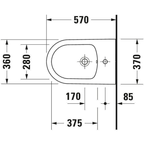 Duravit Me by starck Wandbidet - 37x57cm - met kraangat - met overloop - zonder wondergliss - glans wit 0300875