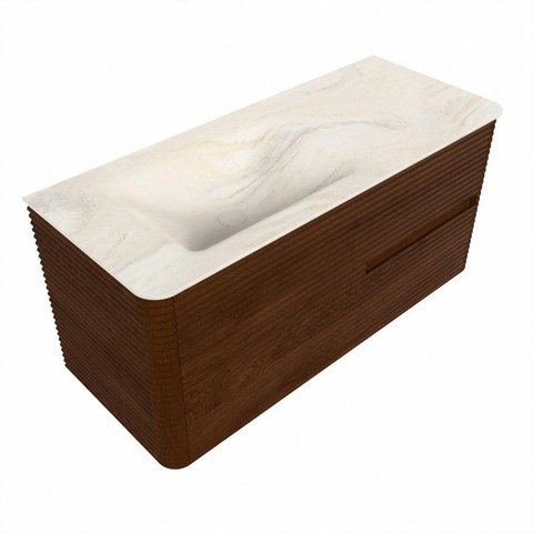 Mondiaz CIRO-DLUX Ensemble de meubles de salle de bains - 110x45x50cm - Plan vasque en solid surface Ostra - 1 vasque à gauche - sans trous de robinetterie - 2 tiroirs - Ruby SW1531851