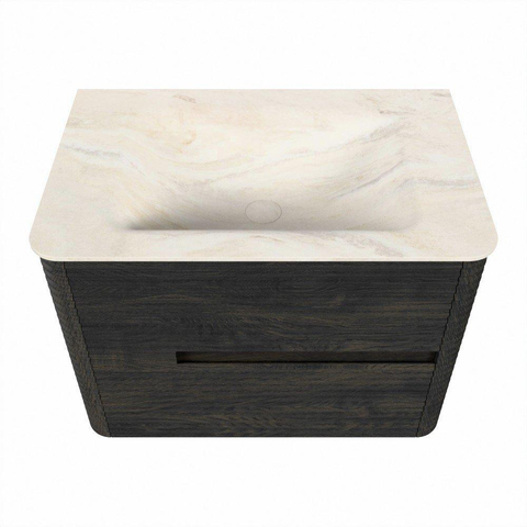 Mondiaz CIRO-DLUX Ensemble de meuble de salle de bains - 70x45x50cm - Vasque solid surface Ostra - 1 bassin au milieu - sans trous de robinetterie - 2 tiroirs - Shadow SW1532449