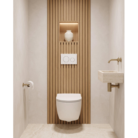 QeramiQ Dely Swirl Ensemble WC - 36,3x51,7cm - réservoir encastré Geberit UP720 Duofix Sigma - abattant slim - plaque de commande blanche brillante - boutons ronds - blanc mat SW1416137